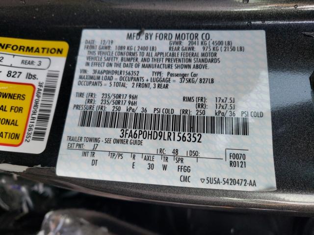 2020 FORD FUSION SE 3FA6P0HD9LR156352