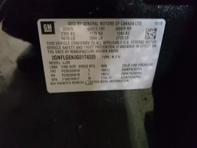 2016 CHEVROLET EQUINOX LT 2GNFLGEK0G6174325
