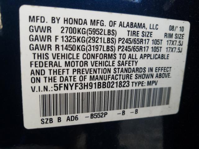 2011 HONDA PILOT TOUR 5FNYF3H91BB021823