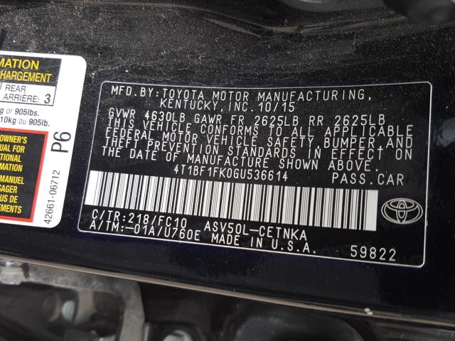 2016 TOYOTA CAMRY 4T1BF1FK0GU536614