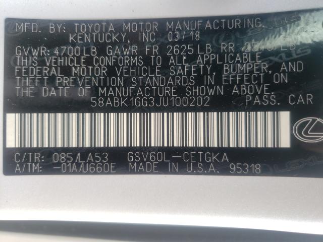 2018 LEXUS ES 350 58ABK1GG3JU100202