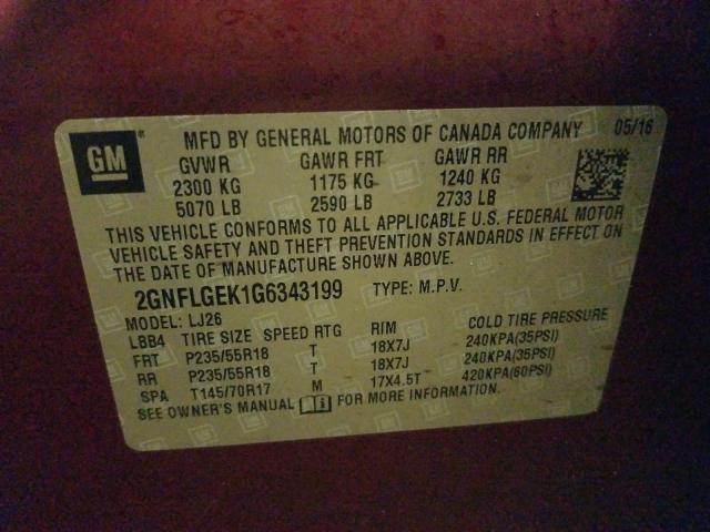 2016 CHEVROLET EQUINOX LT 2GNFLGEK1G6343199