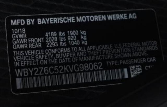 VIN WBY2Z6C52KVG98062 2019 BMW I8 no.10