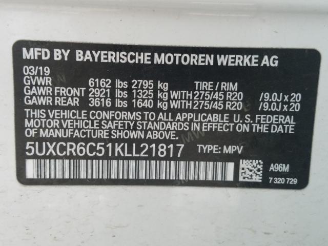 2019 BMW X5 XDRIVE4 5UXCR6C51KLL21817