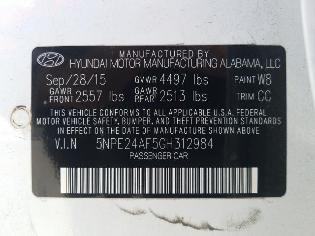 2016 HYUNDAI SONATA 5NPE24AF5GH312984