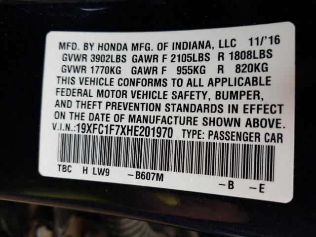 2017 HONDA CIVIC EXL 19XFC1F7XHE201970