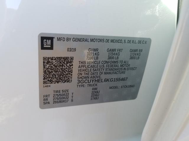 2019 CHEVROLET SILVERADO 3GCUYHEL6KG155467