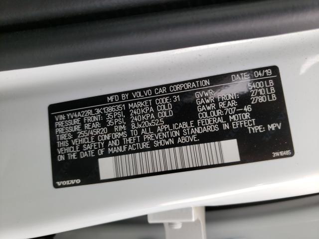 2019 VOLVO XC60 T6 IN YV4A22RL3K1386351