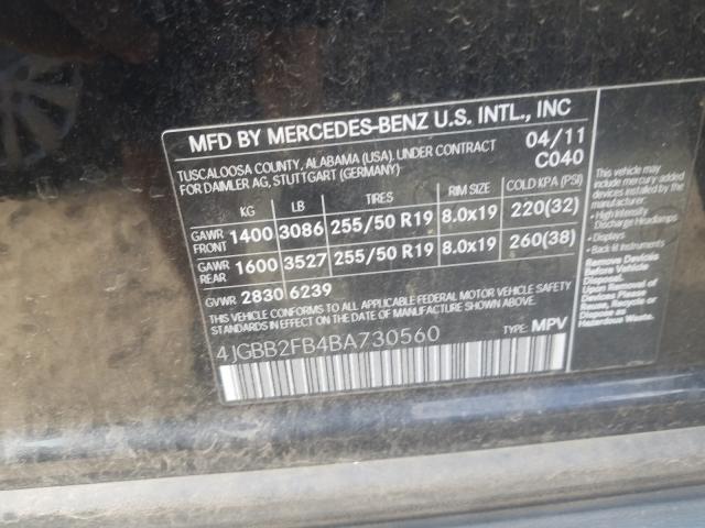 2011 MERCEDES-BENZ ML 350 BLU 4JGBB2FB4BA730560