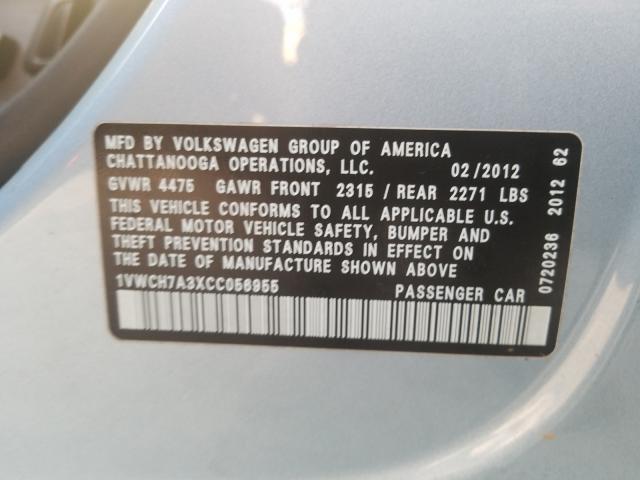 2012 VOLKSWAGEN PASSAT SEL 1VWCH7A3XCC056955