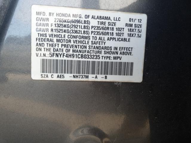 2012 HONDA PILOT TOUR 5FNYF4H91CB033235