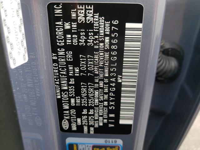 2020 KIA SORENTO L 5XYPG4A35LG686576