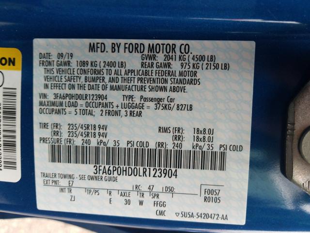 2020 FORD FUSION SE 3FA6P0HD0LR123904