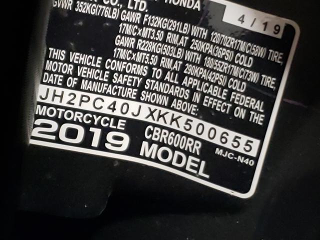 2019 HONDA CBR600 RA JH2PC40JXKK500655