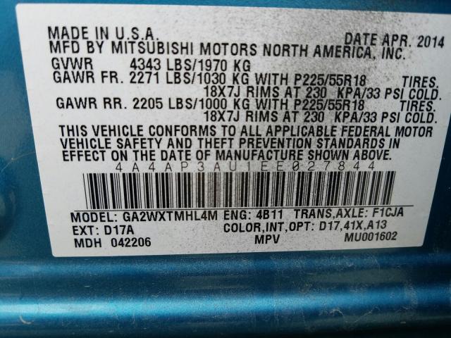 2014 MITSUBISHI OUTLANDER 4A4AP3AU1EE027844