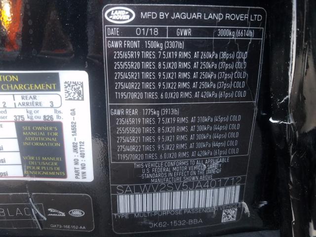 2018 LAND ROVER RANGE ROVE SALWV2SV5JA401712