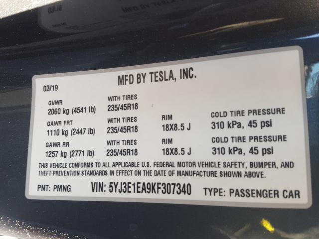 2019 TESLA MODEL 3 5YJ3E1EA9KF307340