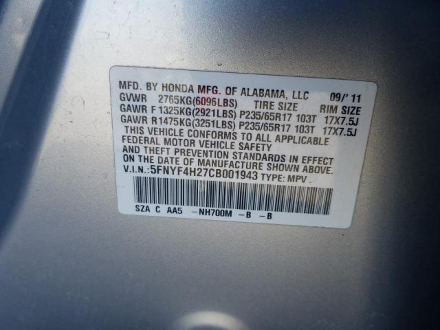2012 HONDA PILOT LX 5FNYF4H27CB001943