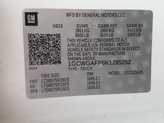 2019 CHEVROLET EXPRESS G2 1GCWGAFP6K1285252