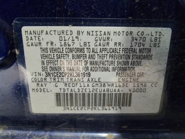 2019 NISSAN VERSA NOTE 3N1CE2CP2KL361919