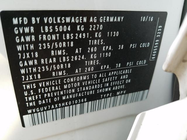 2017 VOLKSWAGEN TIGUAN SPO WVGUV7AX9HK010366
