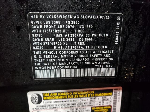 2013 VOLKSWAGEN TOUAREG V6 WVGEP9BPXDD001134