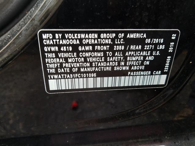 2015 VOLKSWAGEN PASSAT S 1VWAT7A31FC101095