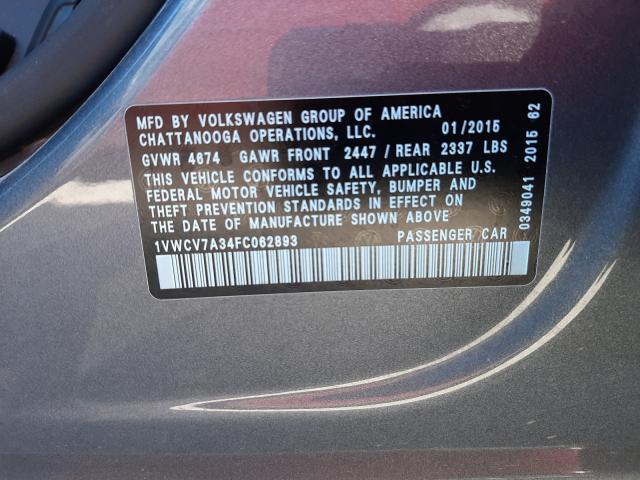 2015 VOLKSWAGEN PASSAT SEL 1VWCV7A34FC062893