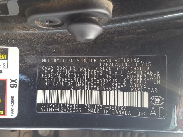 2016 TOYOTA COROLLA L 2T1BURHE5GC555950