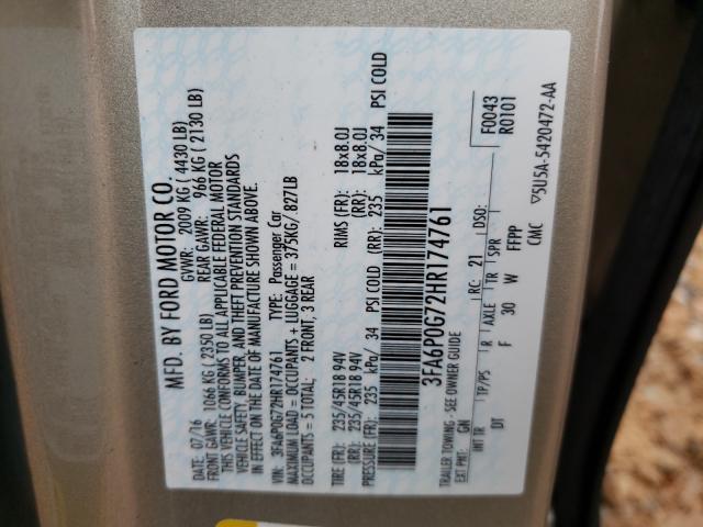 2017 FORD FUSION S 3FA6P0G72HR174761