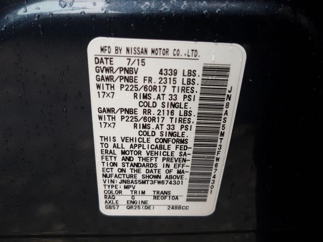 2015 NISSAN ROGUE SELE JN8AS5MT3FW674301