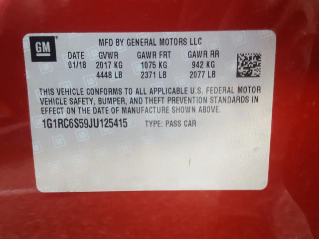 VIN 1G1RC6S59JU125415 2018 Chevrolet Volt, LT no.10