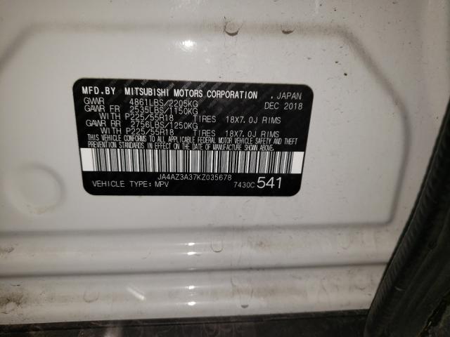 2019 MITSUBISHI OUTLANDER JA4AZ3A37KZ035678