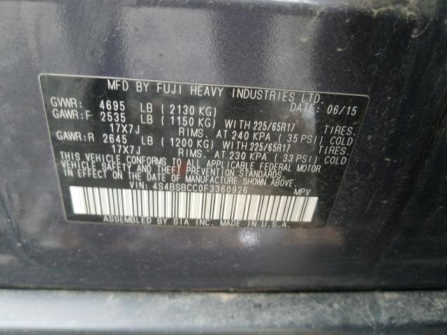 2015 SUBARU OUTBACK 2. 4S4BSBCC0F3360926