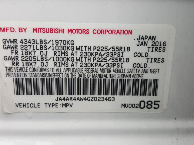 2016 MITSUBISHI OUTLANDER JA4AR4AW4GZ023463