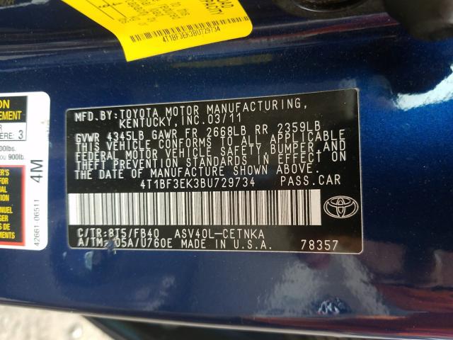 2011 TOYOTA CAMRY BASE 4T1BF3EK3BU729734