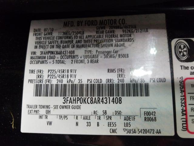 2010 FORD FUSION SPO 3FAHP0KC8AR431408