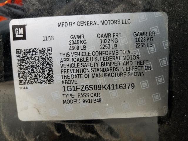 2019 CHEVROLET BOLT EV PR 1G1FZ6S09K4116379