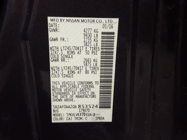 2016 NISSAN NV 3500 S 5BZAF0AA2GN853524