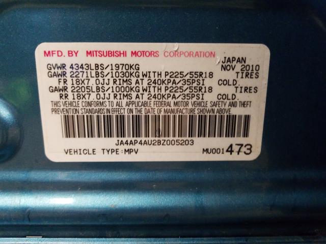 2011 MITSUBISHI OUTLANDER JA4AP4AU2BZ005203