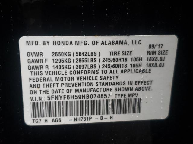 2017 HONDA PILOT EXL 5FNYF6H59HB074857