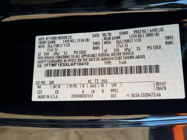 2020 FORD F150 1FTMF1E5XLKF10410