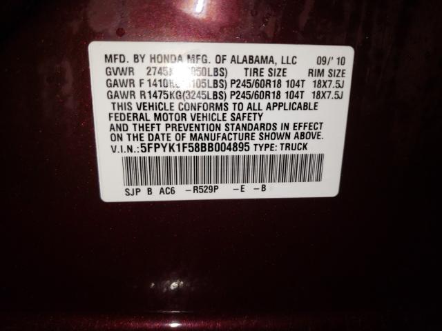 2011 HONDA RIDGELINE 5FPYK1F58BB004895