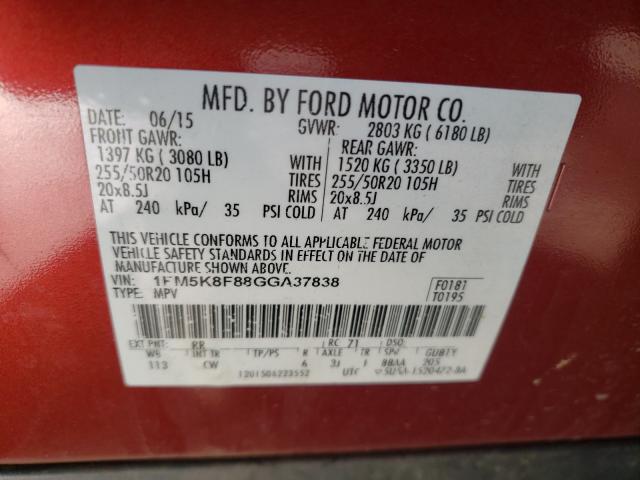 2016 FORD EXPLORER L 1FM5K8F88GGA37838