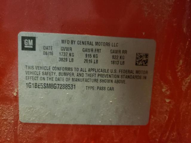 2016 CHEVROLET CRUZE 1G1BE5SM8G7288531