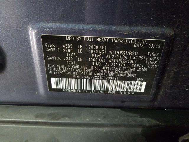 2013 SUBARU OUTBACK 2. 4S4BRBCC4D3299038