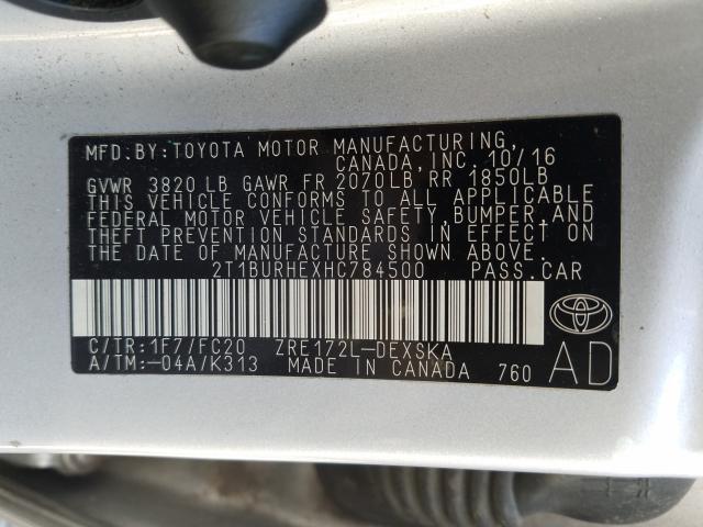 2T1BURHEXHC784500 2017 Toyota Corolla L