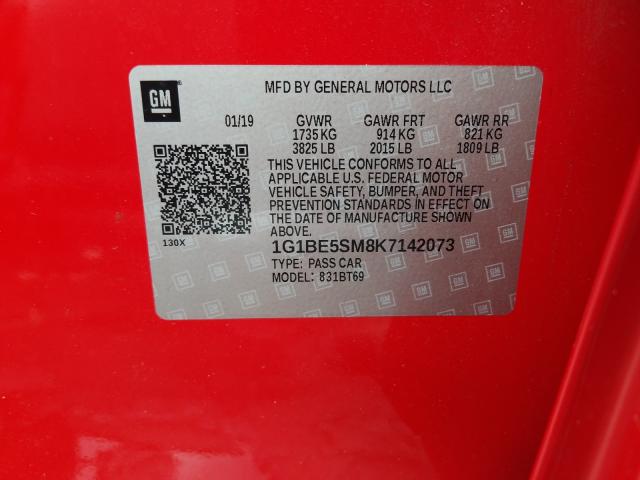 2019 CHEVROLET CRUZE LT 1G1BE5SM8K7142073