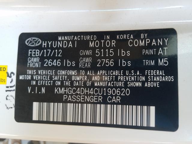 2012 HYUNDAI GENESIS 5. KMHGC4DH4CU190620
