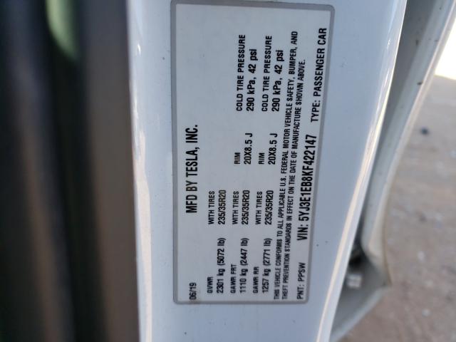 2019 TESLA MODEL 3 5YJ3E1EB4KF422145